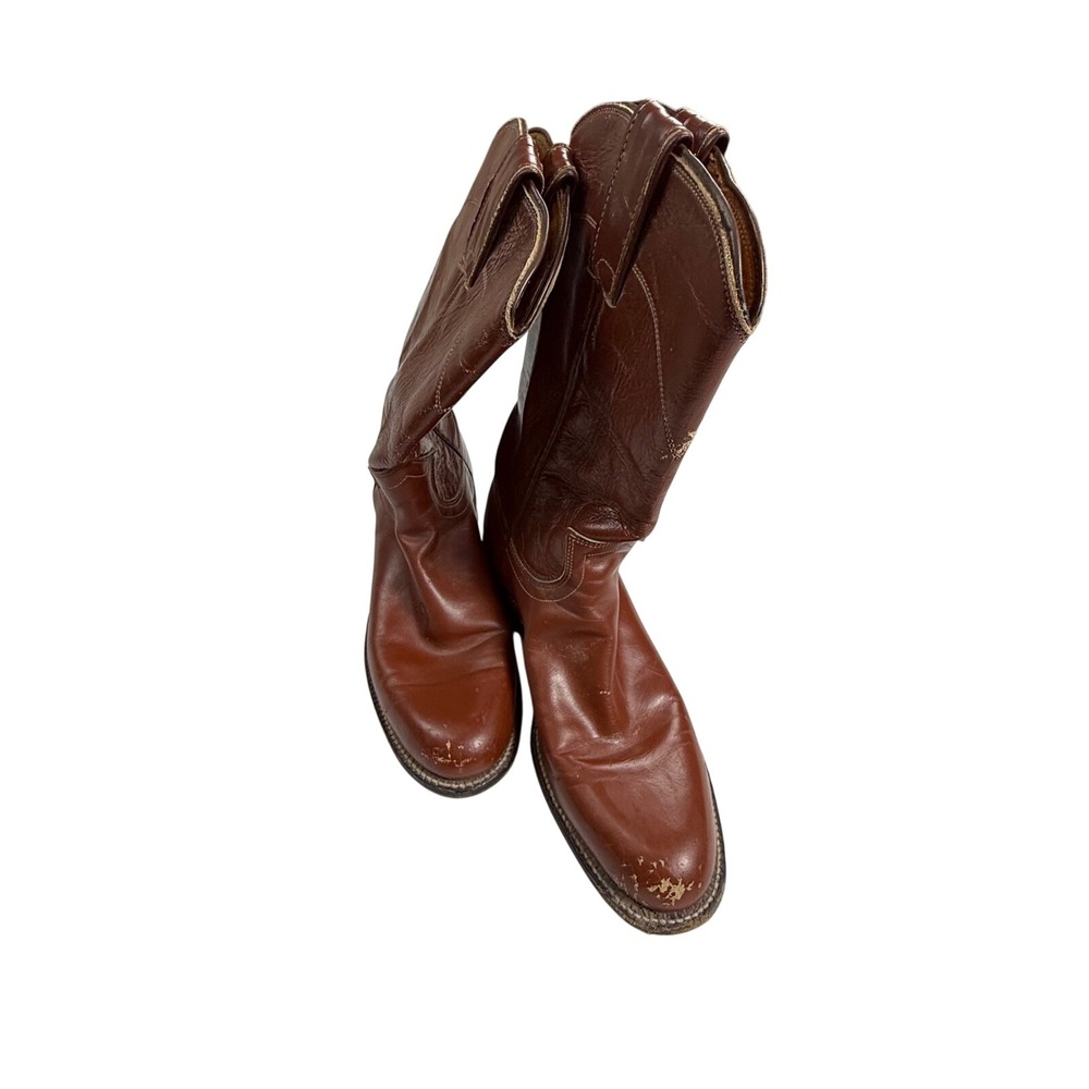 Vintage Justin Boots‎ Womens 6R Brown Leather Western Cowboy USA Made